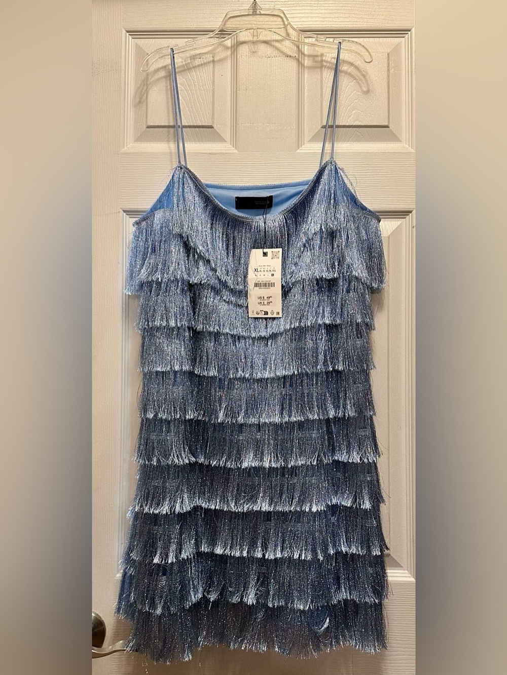 Zara Light Blue Tiered Fringe Spaghetti Strap Camisole
